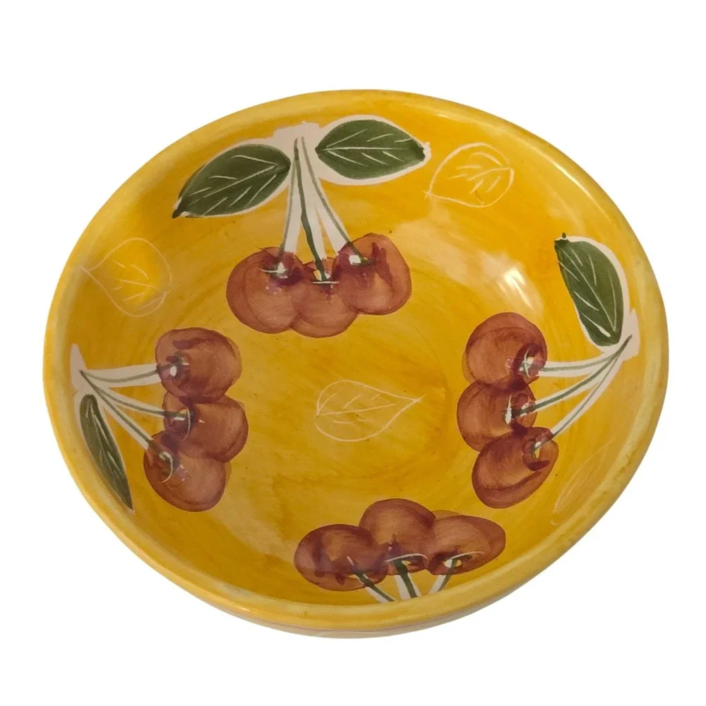 Pottery Barn Yellow Cherry Ceramic Set 1 Bowl 2 Scalloped Plates Made in Mexico